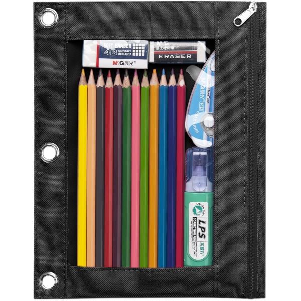 Binder Pencil Case with Smooth Zipper, Clear Window Pencil Case for Binder, Big Capacity 3 Ring Binder Pencil Bag