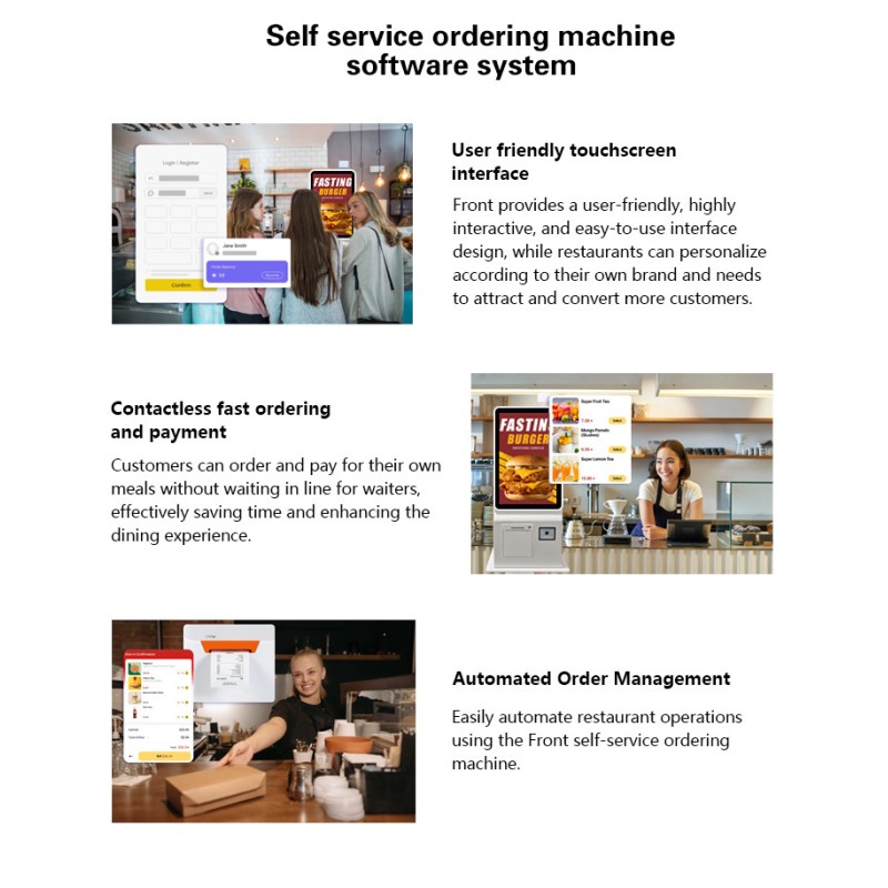 24" Self-Ordering Touch Screen Kiosk with Cash Payment, Scanner & Printer for Fast Food Restaurant
