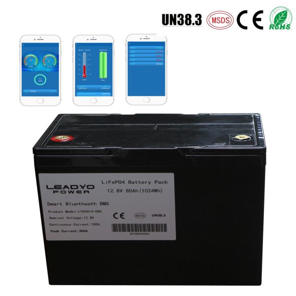 Smart Lithium ion Boat Battery 12v 80Ah Deep Cycle Lifepo4 Marine Batteries with Bluetooth app