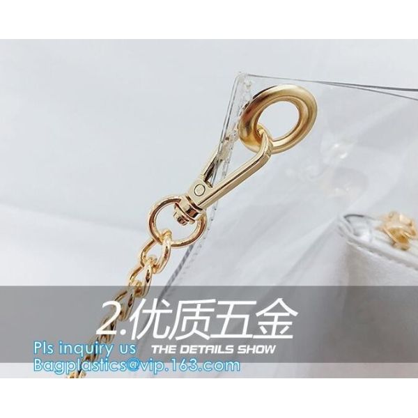 fashion women's handbag tote bag with zipper shopping bag ladies handbag shiny durable clear PVC lady bag with pouch