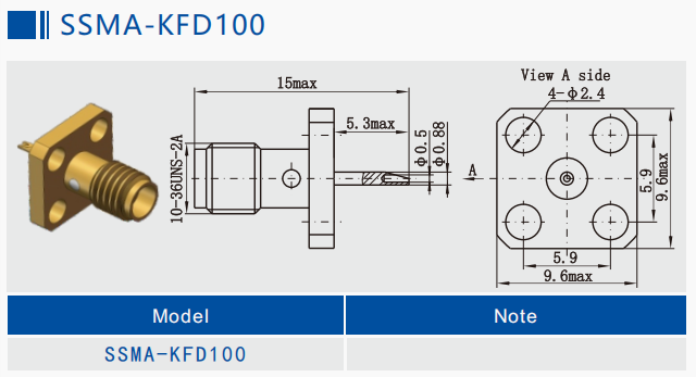 Straight SSMA Female RF Coaxi Connector 4 Hole Flange Mount Microstrip with Solder Cup