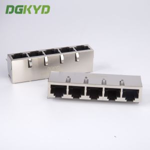 Quality PCB Mount 1x5 Shield Five Ports RJ45 Connector Multiple Port Lan Modular Jacks for sale