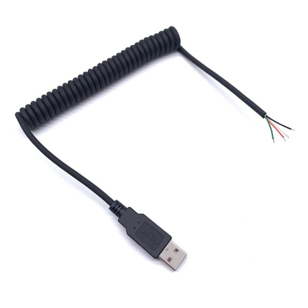Coiled Spring Wire USB to Open 4 Tinned Bare Wires End Cable