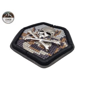 Hexagon Skull Crossbones Custom Cloth Patches Fashion 3D Embroidery Technics
