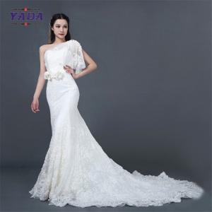 China New arrival pure white lace hand rose appliques beaded floor length off shoulder mermaid wedding dress bridal gown on sale