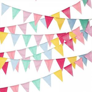 China Colorful Burlap Linen Bunting Flags Pennant Banner For Happy Birthday Party on sale
