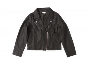 Metal Zipper 100% Polyurethane PU Biker Jacket Womens Two Pockets