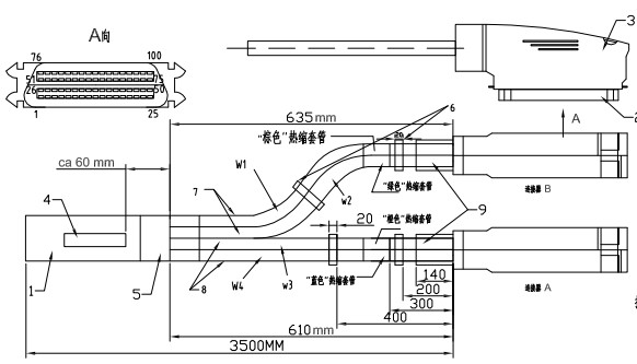 100pos RJ21 Telco Trunk Cable Assembly One End With 2pcs Connector