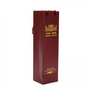 China Luxury Gift Packaging Custom Printed Bottle Wine Paper Bags Dark Red Wine Bottle Paper Bags With Handles on sale