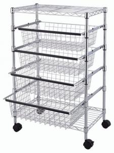 Quality SS304 Wire Utility Cart With 4 Adjustable Drawers & Wheels for Easier Mobility for sale
