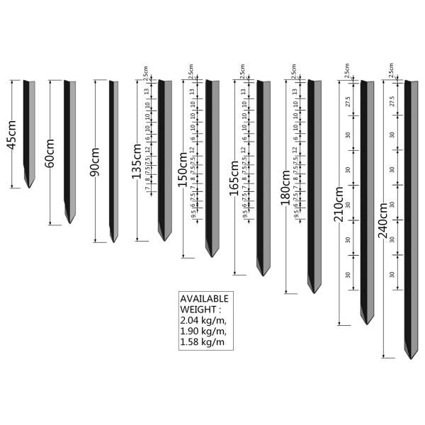 1800mm star picket for farm cattle panels weight 2.04kg/meter buitman balck coated star picket