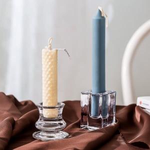 China 2 Inch Small Clear Glass Taper Candle Holders Lead Free Customized on sale