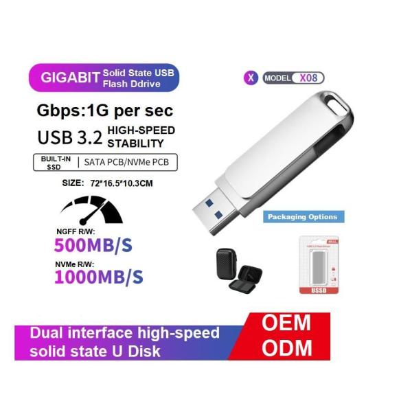 OEM Portable Type-C Solid State Disks USB 3.2 Flash Drive Provides a Read Speed of up to 550MB/S and a Write Speed of 1000MB/S 1tb SATA and Nvme Interface