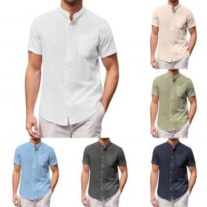 Quality Slim Fit Men Cotton T Shirts Standing Collar Cotton Linen Shirt for sale