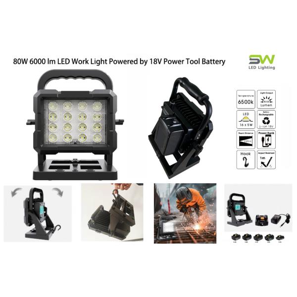 Tripod Mounted 80W Rechargeable High Lumen LED Work Light With 18V Power Tool Battery