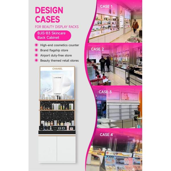 BJiS-B3 40mm Thick Light Box Skincare Display Cabinet with Drawer Storage for Minimalist Shops