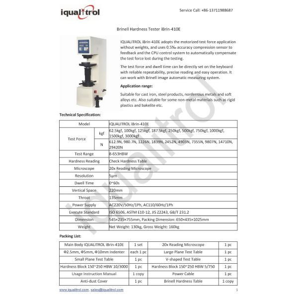 Sensor Load Motorized Brinell Hardness Machine Max Force 3000Kgf / Range 8 - 653HBW
