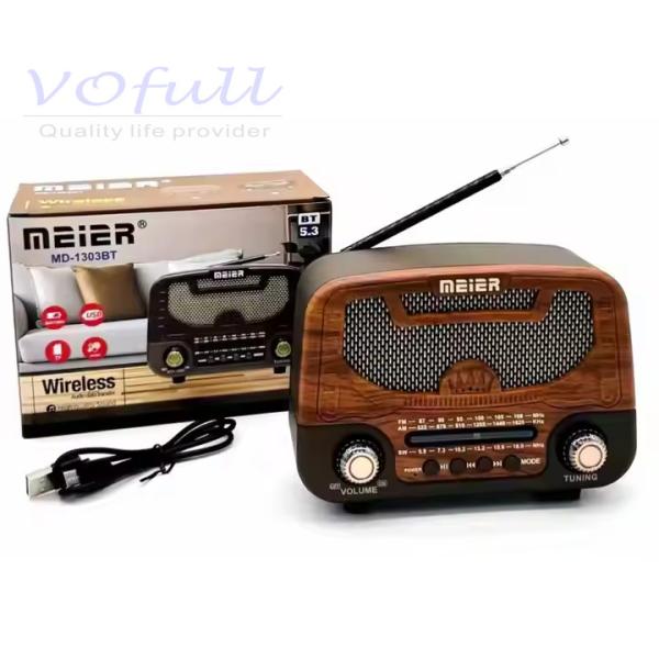Vintage Wooden Radio Player with Portable Rechargeable Battery and 3 Bands