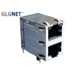 Quality 2x1 RJ45 Multiple Port Modular Jack Connector Green LED EMI Spring For 1G Ethernet for sale