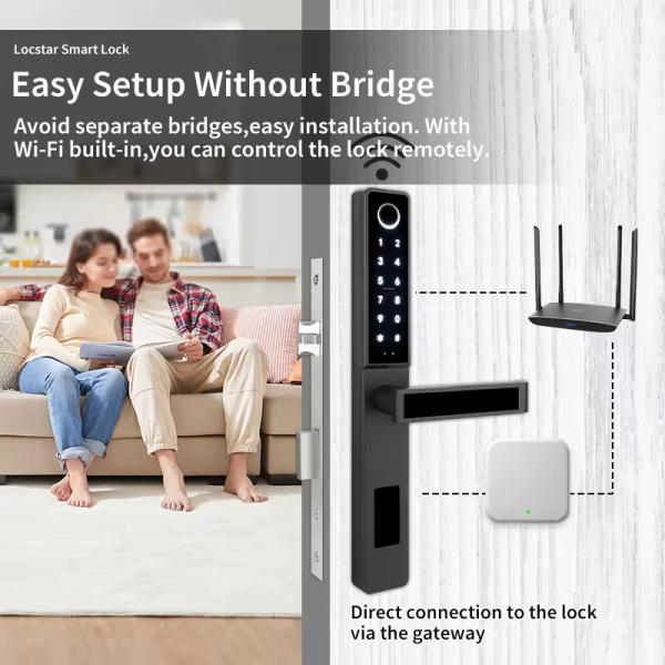 Black Wifi Connected Door Lock Customization Fingerprint Entry Door Lock 35mm - 65mm