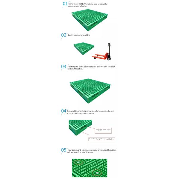 CE SGS Heavy Duty Plastic Pallet Green Stackable Plastic Warehouse Pallets