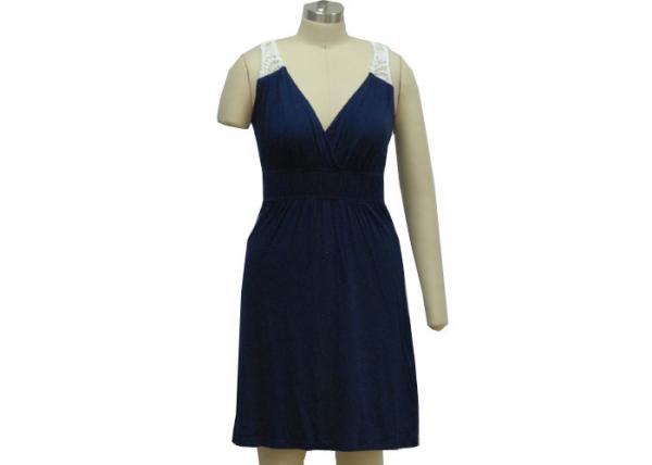 Buy Fashion Deep V Neck Bodycon Dress , Sexy Backless Summer Dresses Navy Blue at wholesale prices