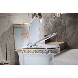 Quality Golden Patterned Ceramic One Piece Toilet Dual Flush 3L/6L for sale