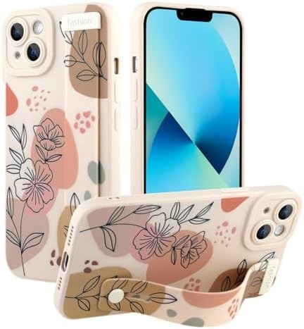 iPhone 12 Pro Max Silicone Case with Strap for Women Girls Cute Floral Flowers Pattern Design Adjustable Soft Wirstband