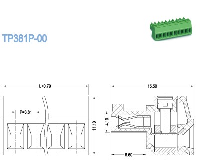 Pitch 3.81mm Female Plug-in PCB Terminal Block Connector 300V 8A , 2P-22P