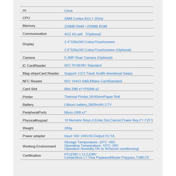 58mm Printer Android Smart POS Terminal Mobile NFC IC MSR 3.7V