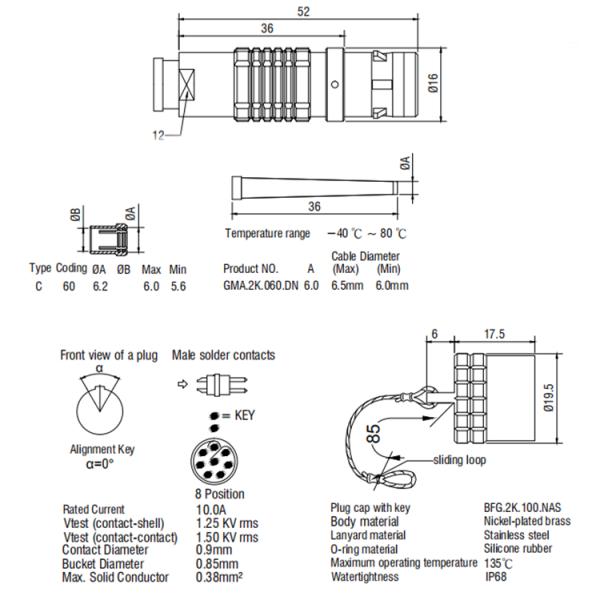 SRD Compatible Medical Device Connector Multipole 8 Pin Multi Pin Wire Connector