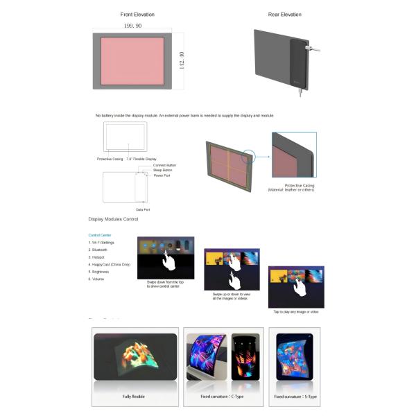 7.8 Inch 1440*1920 Resolution Bendable Oled Display Flexible Amoled Screen WIFI Bluetooth 32RGB