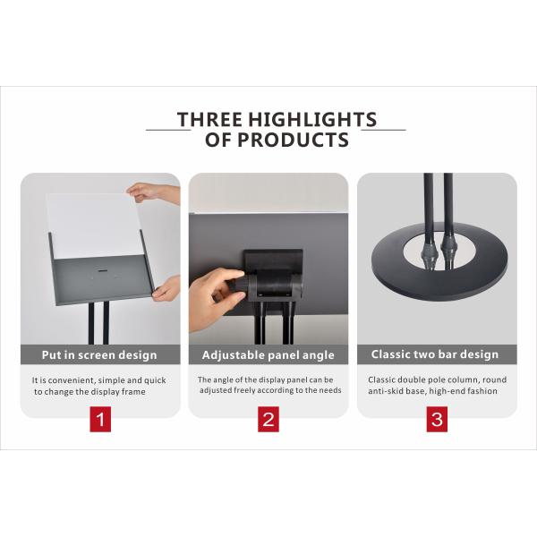 Base 280mm Poster Display Stand Double Pole Frame Angle Adjustable