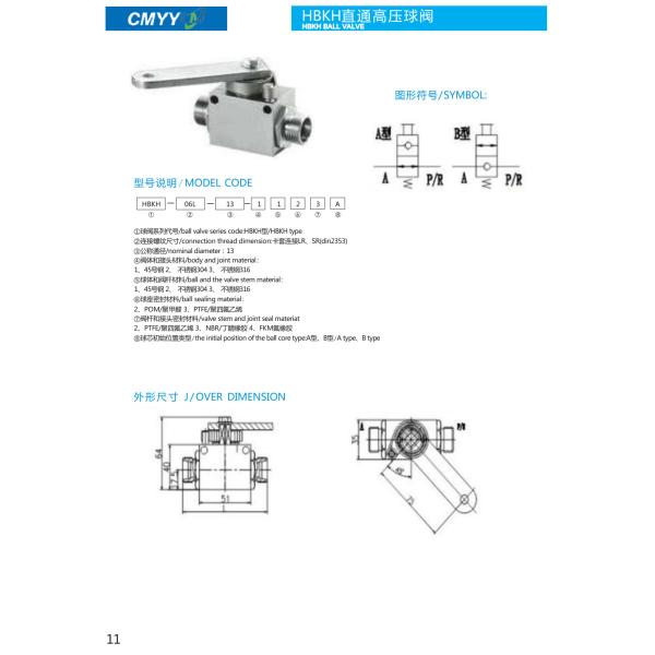 High Pressure Hydraulic Ball Valve 2 Way 2 Position Straight Type for Oil Medium