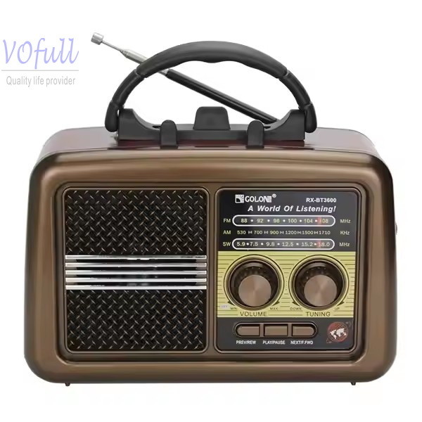 FM/MW/SW 3 Band Portable Radio Player with USB/TF Slot Rechargeable Battery Pack Included