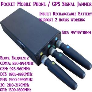 Quality 3 Antenna Mini Mobile Phone Signal Jammer 3G/GSM/CDMA/DCS/PHS GPS Blocker Inbuilt Battery for sale