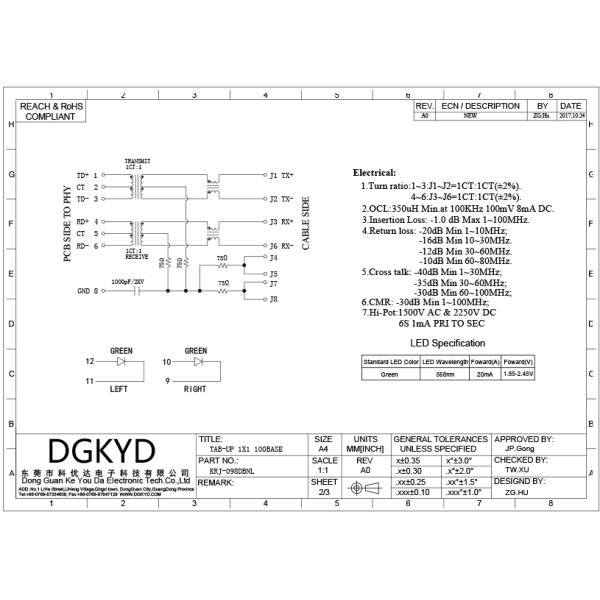 Tap Up RJ45 with Transformer megabit ethernet magnetic connector jack custom
