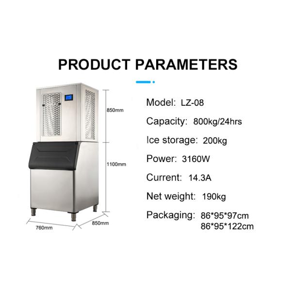 200kg Ice Storage 800kg Daily Yield LZ-08 Snow Ice Machine 2300W, 3160W