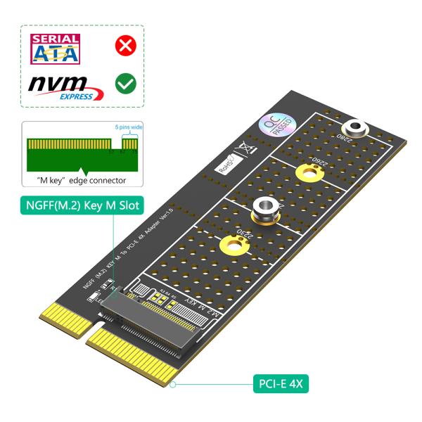 NGFF(M.2) Nvme M Key SSD To PCI- E 1X Adapter With Heatsink vertical Installation