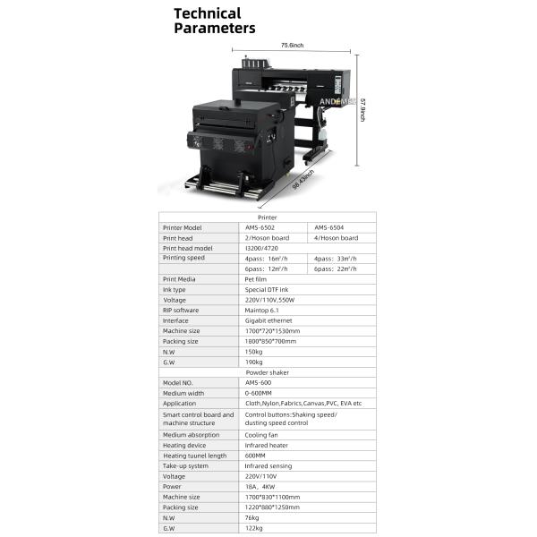 A1 60cm Dtf Printer Roll To Roll Machine All In One Model White Ink Circulation