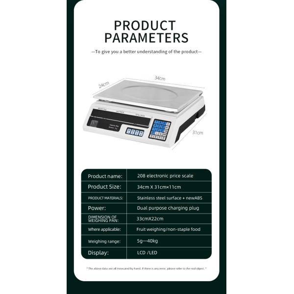 Durable Veidt ACS-A9 30kg/40kg Stainless Steel Electronic Digital Weighing Scale for Kitchen 1g Computing Weight Polygon