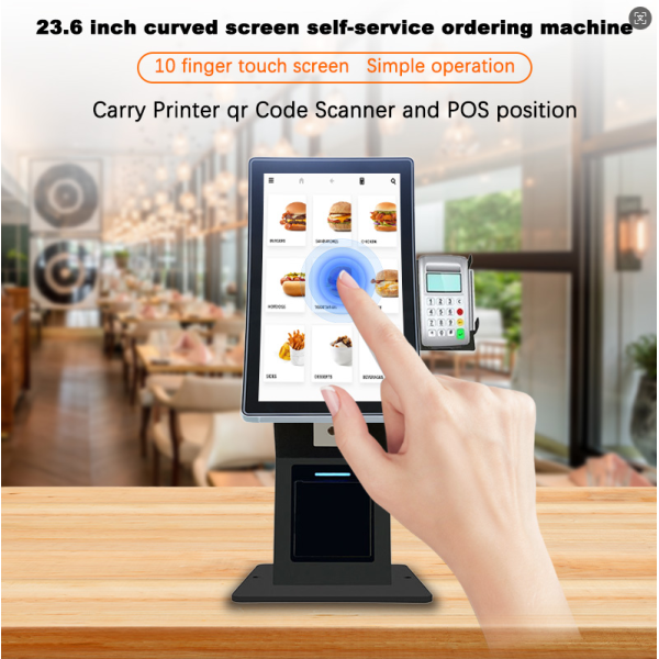 23.6 Inch Curved Screen Popular Touch Screen Self Service Order Kiosk Desktop Payment Kiosk Check in Check Out Kiosk