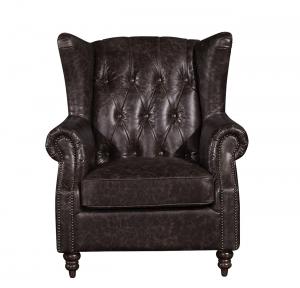 Quality Retro Distressed Leather Winged Armchair , High Back Upholstered Chairs With Arms for sale
