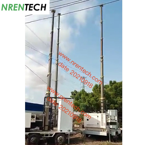15m mobile telescoping mast 350kg payloads for COW (Cell On Wheels) Telecom tower