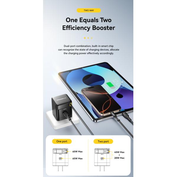 ESSAGER G652CU 65W USB-C GaN Charger With PPS Function Retractable Cable