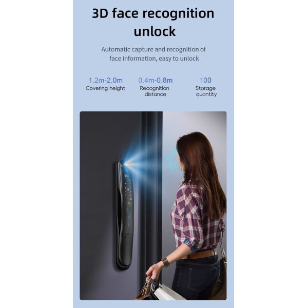 QLEUNG 3D Face Recognition Door Lock Fingerprint Card Code Access Tuya Active Video Calling WiFi Access Control Digital Lock