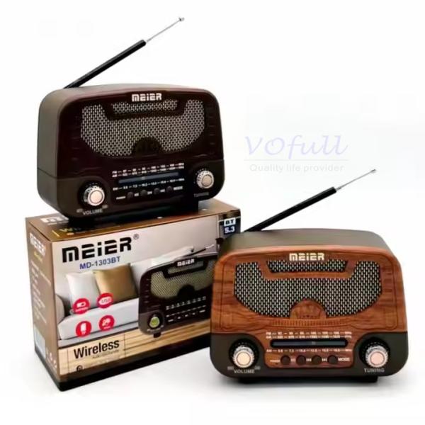 Vintage Wooden Radio Player with Portable Rechargeable Battery and 3 Bands