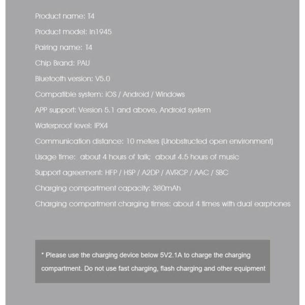 T4 Tws Bluetooth V5.0 Sports Wireless Earphones APP Customization 3D Stereo Earbuds Mini in Ear Dual Microphone Waterproof Earbuds