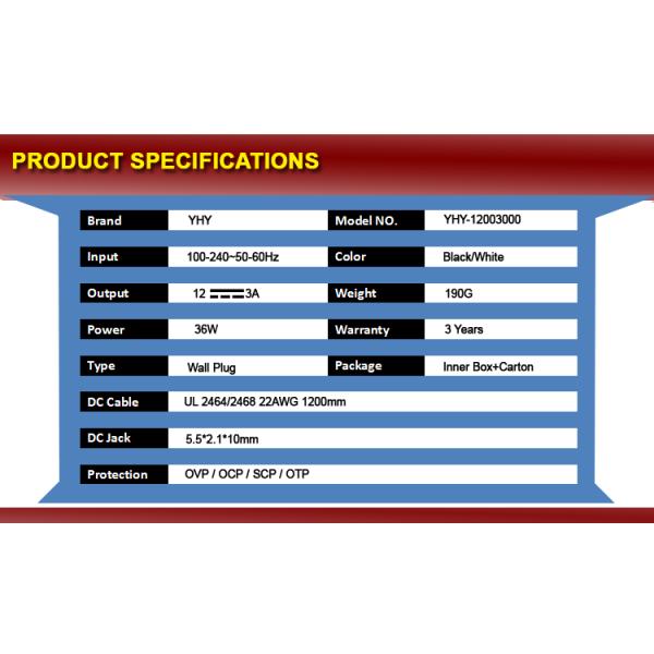 12V 3000MA LED Power Supplies Energy Level Vi Ul Class 2 Transformer