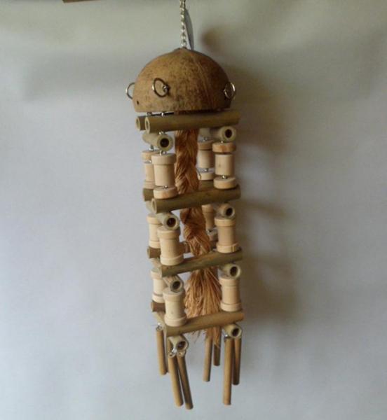 Buy bird toys with natural color wooden block bamboo tubes and coconut shell at wholesale prices